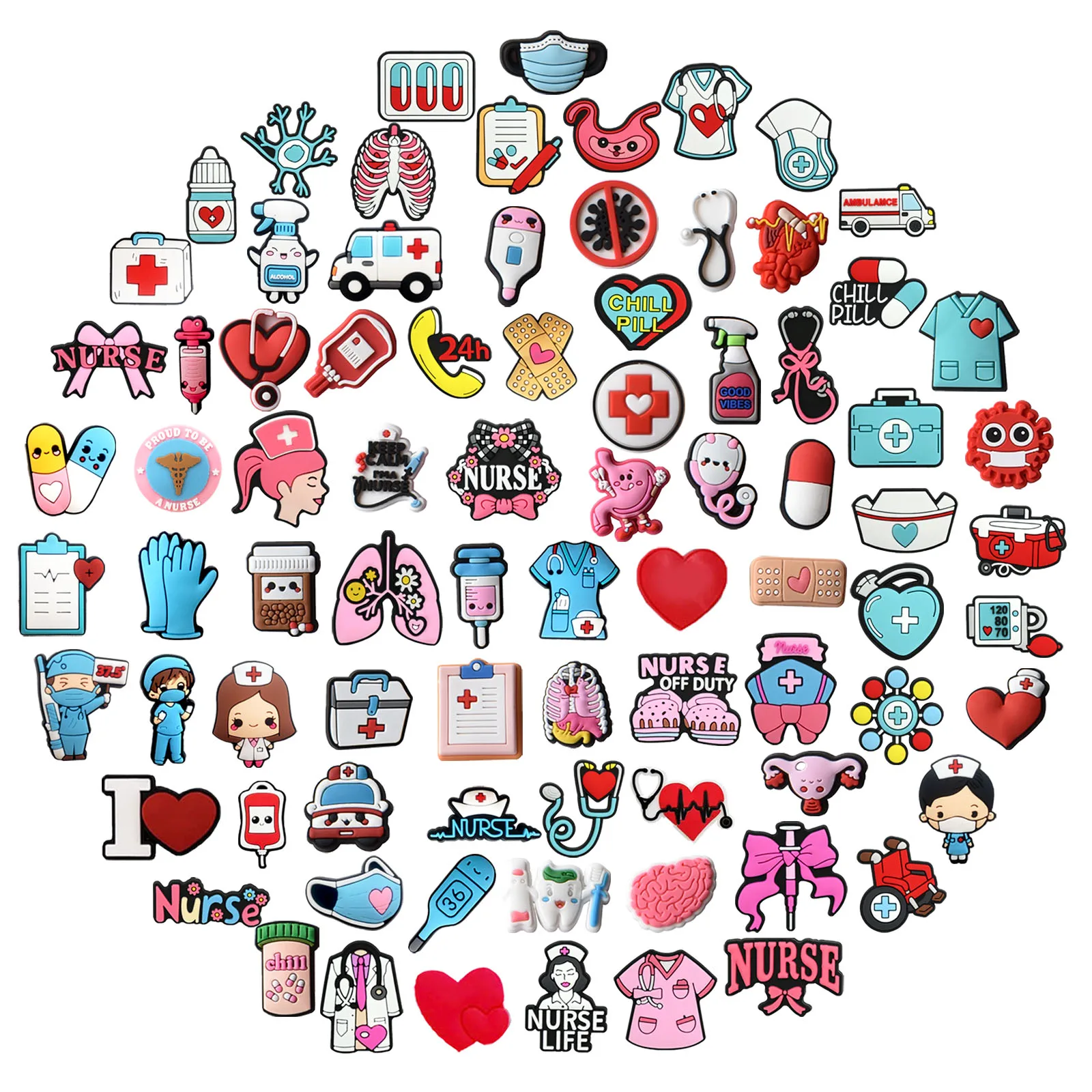 Random 10-30Pcs Doctor Nurse Series Shoe Charms For Sandals,Shoe Decorations Accessories Shoe Pins Great Gift For Men Women