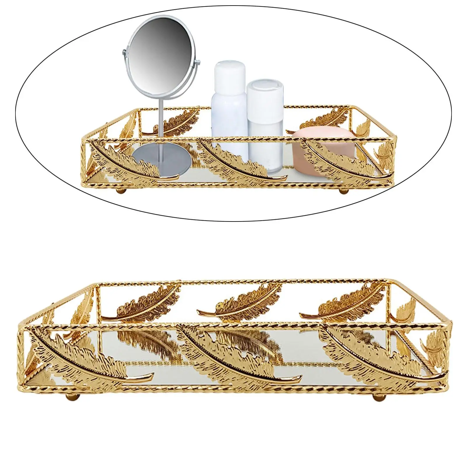 Vanity Tray Mirror Tray Holder Decorative Tray Countertop Coffee Table Modern Cosmetics Bedroom Perfume Tray Makeup Organizer