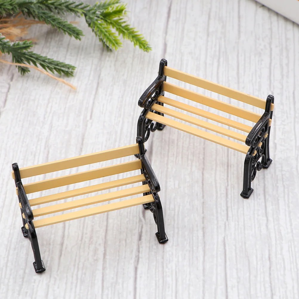 

2 Pcs Mini Bench Miniature House Furniture for Small Model Alloy Dollhouse