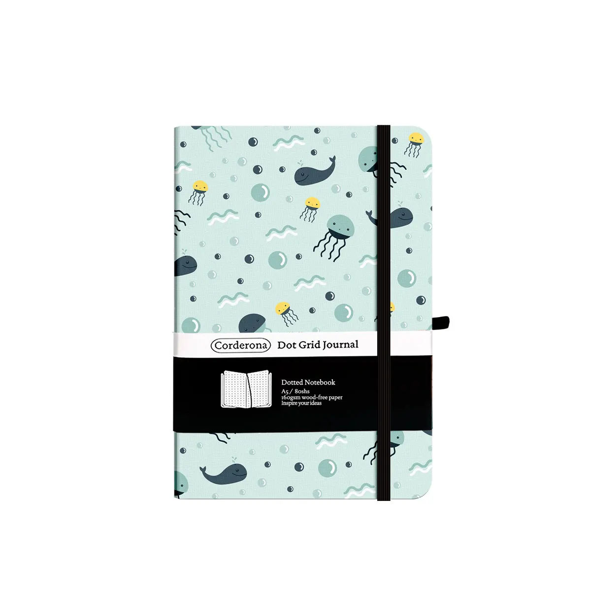 Whale and Jellyfish Bullet Dotted Journal A5 160gsm Elastic Band Bujo Hardcover Notebook