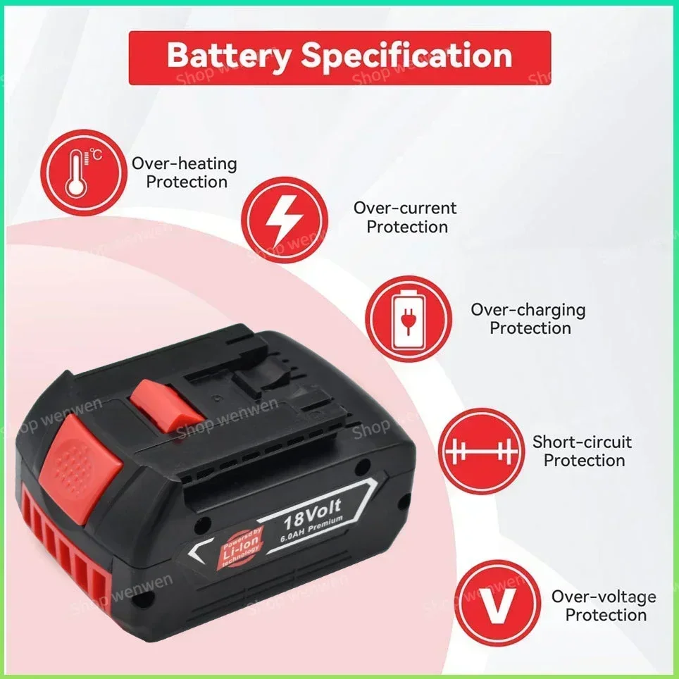 For BOSCH 18V Battery BAT609 BAT610 For Bosch 18V Professional 6.0Ah Li-ion Battery Drill Battery GBA18V GSR18V BAT618 BAT619