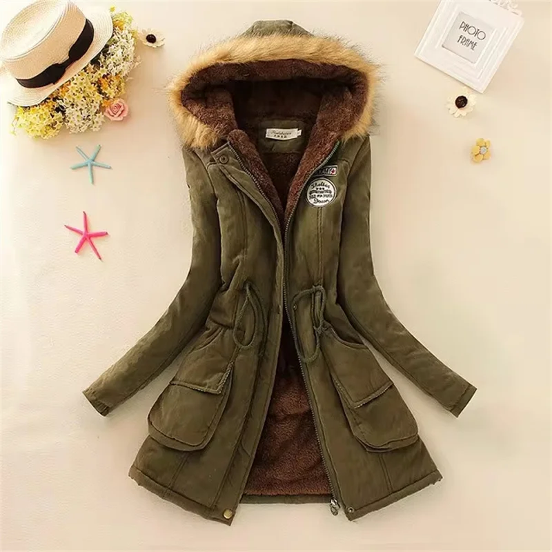 2024 New Autumn Winter Women Cotton Jacket Padded Casual Slim Coat Emboridery Hooded Fur Collar Parkas Wadded Warm Overcoat