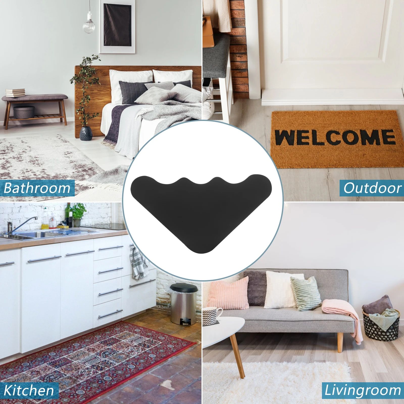 

10 Pcs Black PU Washable Rug Pad Grippers Double Sided Carpet Tape Stickers Non Slip Hardwood Floor Living Room Set