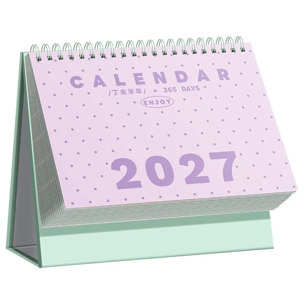 Polka Dot Print Desk Calendar With Stickers Wire Binding 2027 Calendar Stand Up Design Flip Desk Calendar Desk Planning Use
