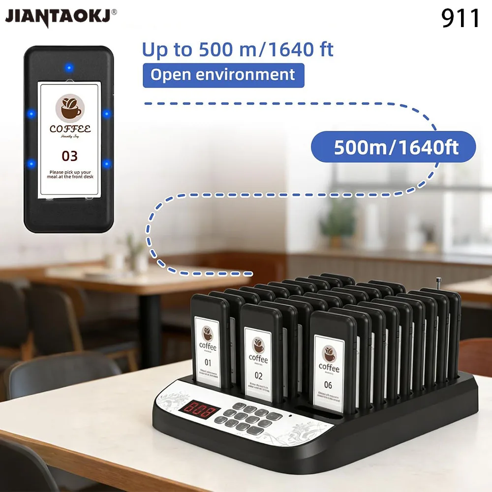 JIANTAOKJ 911 Smart Restaurant Paging System, Eco-friendly Order Pick-up Device，1 to 30Pcs, For Food Trucks, Cafes, Bakeries