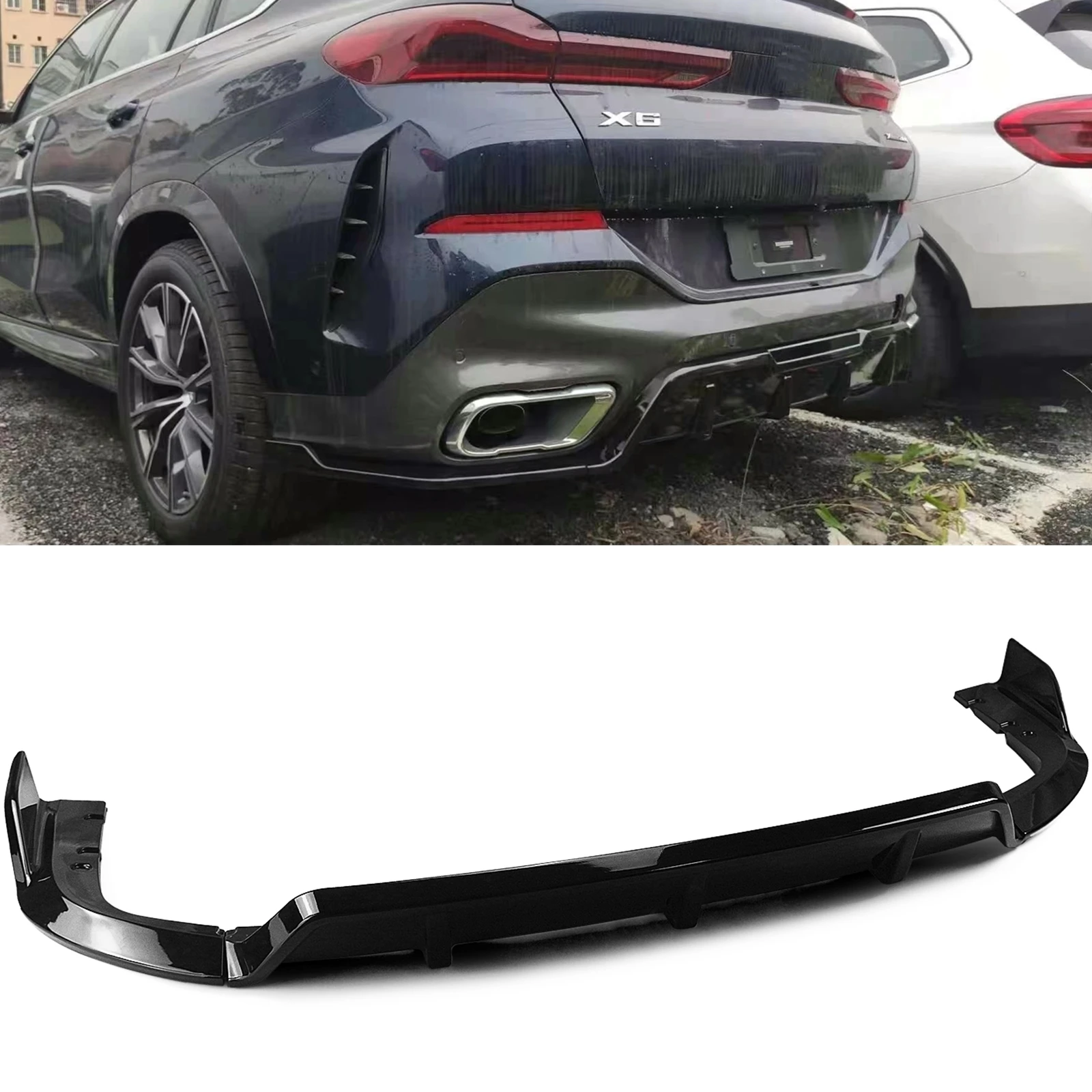 

Car Rear Bumper Diffuser Lip Car Boot Splitter Exhaust Guard Spoiler Plate Body Kit For BMW X6 G06 2019-2023