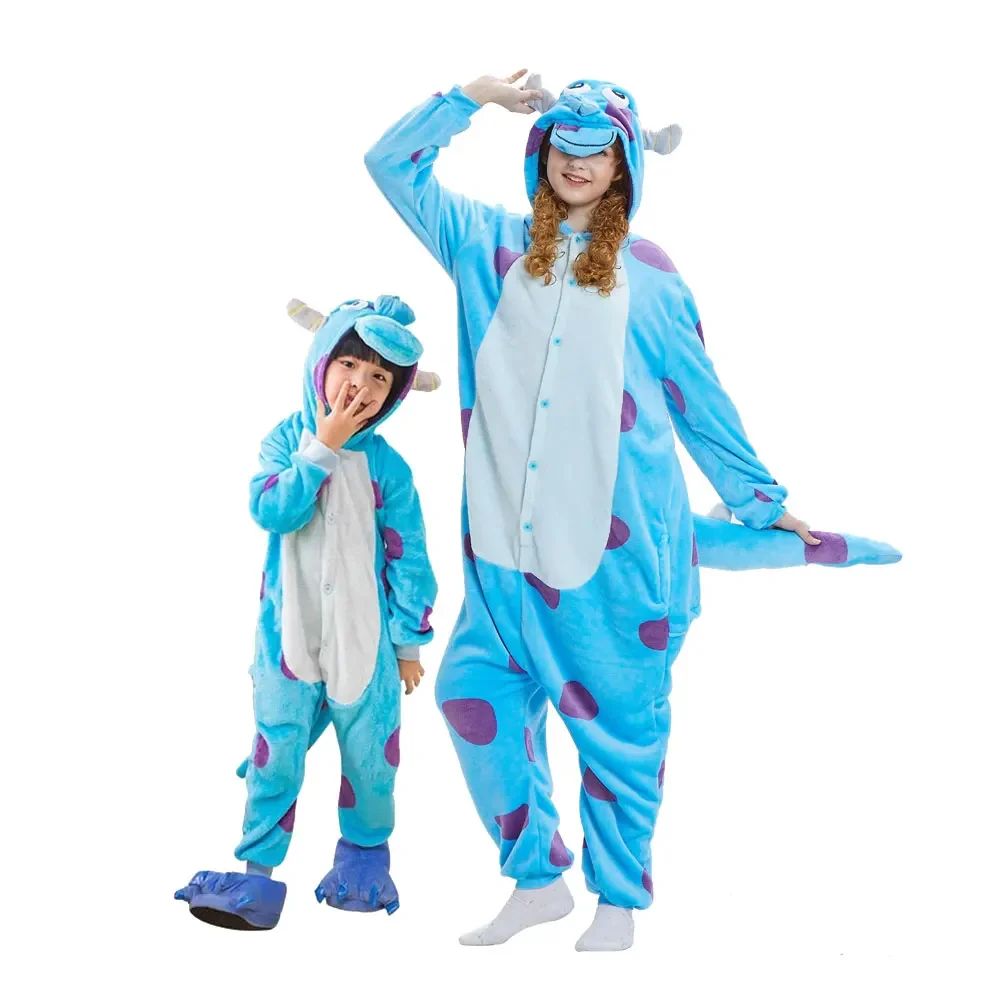 Monster Sully Onesie Anime Kigurumis Mother Boys Halloween Family Funny Suit Warm Pajama Set With Slippers Chiristmas Sleepwear