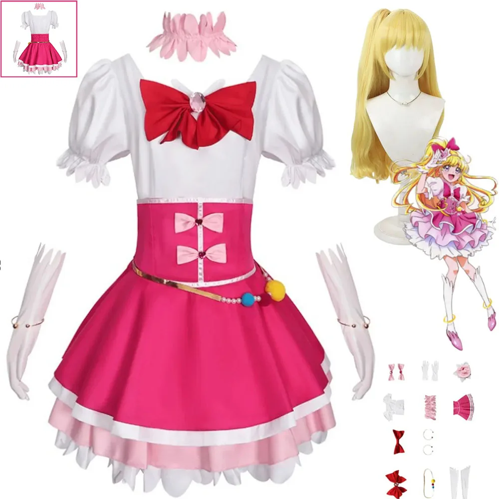 

Аниме Pretty Cure Asahina Mirai Cure Miracle Косплей Костюм Розовый парик принцессы Женское платье Юбка Лолиты Сексуальный бальный костюм в маске