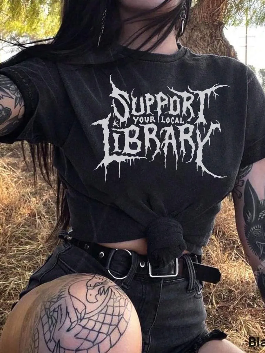 

Plus - Size Casual Cultural - themed Tee, Black Crop Top with Unique Print