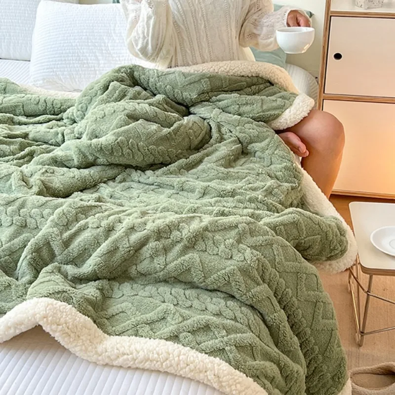 1PC Blanket Double-layer Thickened Nordic Lamb Wool Light Luxury Office Sofa Nap Blanket Winter Warm Products Home Textile