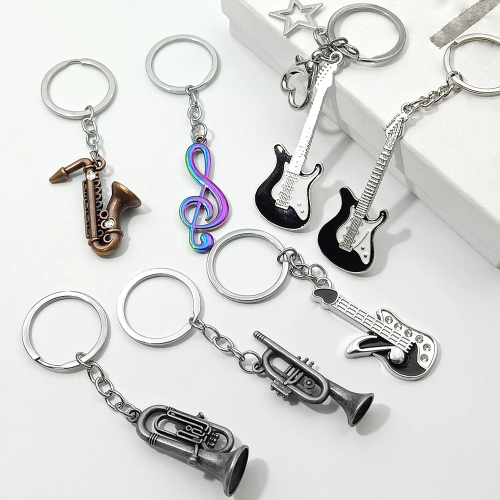 

Personalized Musical Instrument Keychain Mini Metal Guitar/musical Note/Saxophone Pendant Key Ring Cute Keyring Lover Gift