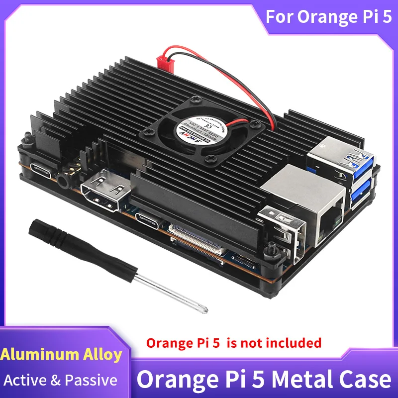 Orange Pi 5 Aluminum Alloy Metal Case Active Passive Enclosure with Cooling Fan Heat Sink Optional Power Supply for Orange Pi 5