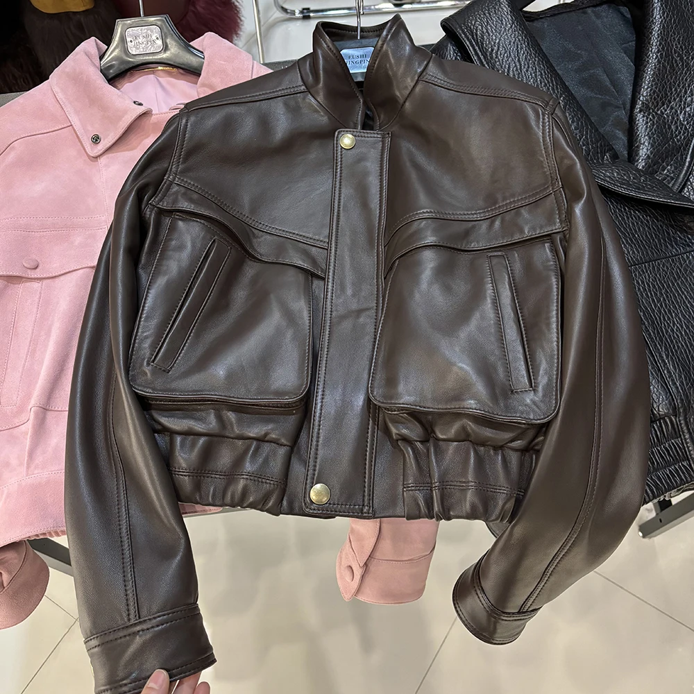 YOLOAgain 2025 Autumn New Suede Bomber Jacket Coat Women Real Sheepskin Grained Leather Jacket Ladies
