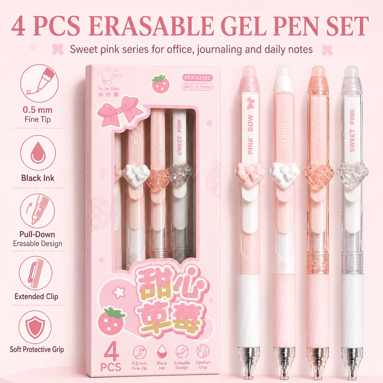 4'lü Paket Fiyonklu Dekorlu Si - Retractable Eraser Pen Click incelemesi ve fiyatı