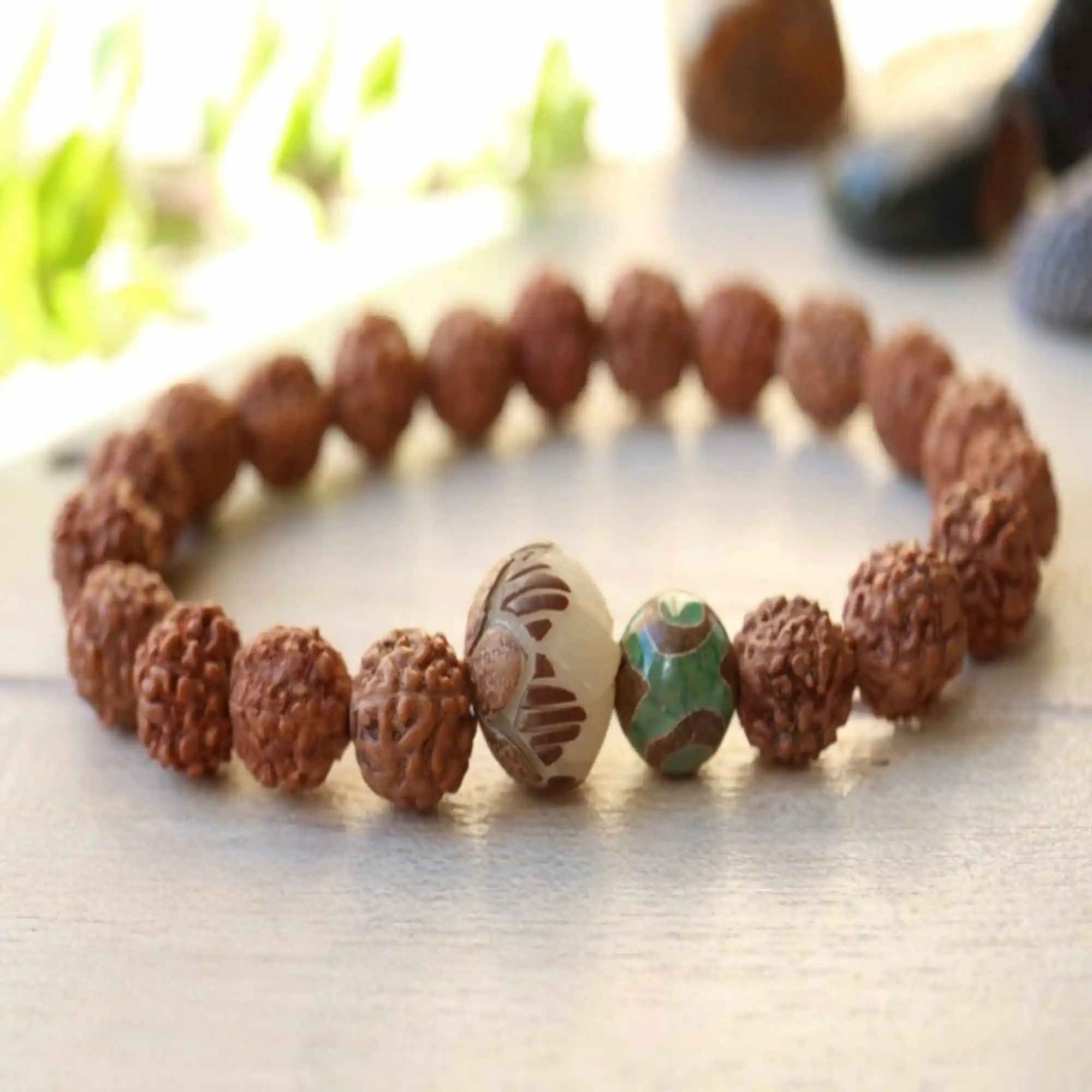 

12mm Rudraksha Bodhi Seeds Tibet dzi Agate Yoga Handmade Bracelet Christmas Energy Gift Wristband Chic Prayer