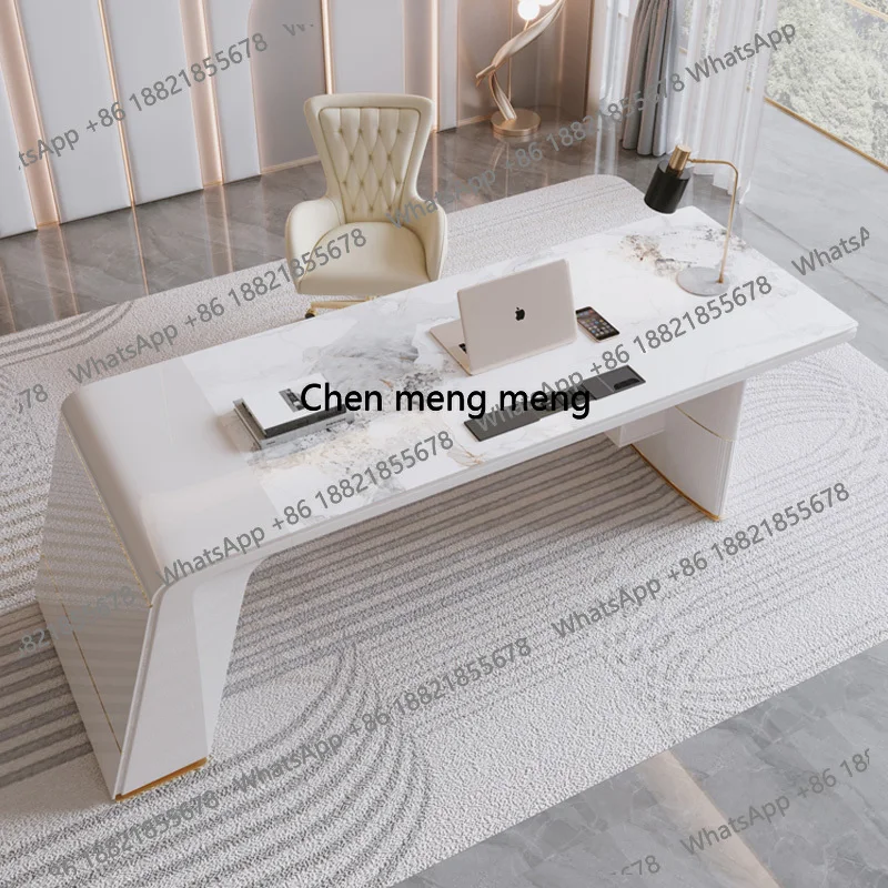 

Light Luxury Modern High-End Rock Slate White Desk Nordic Desk And Chair Set Computer