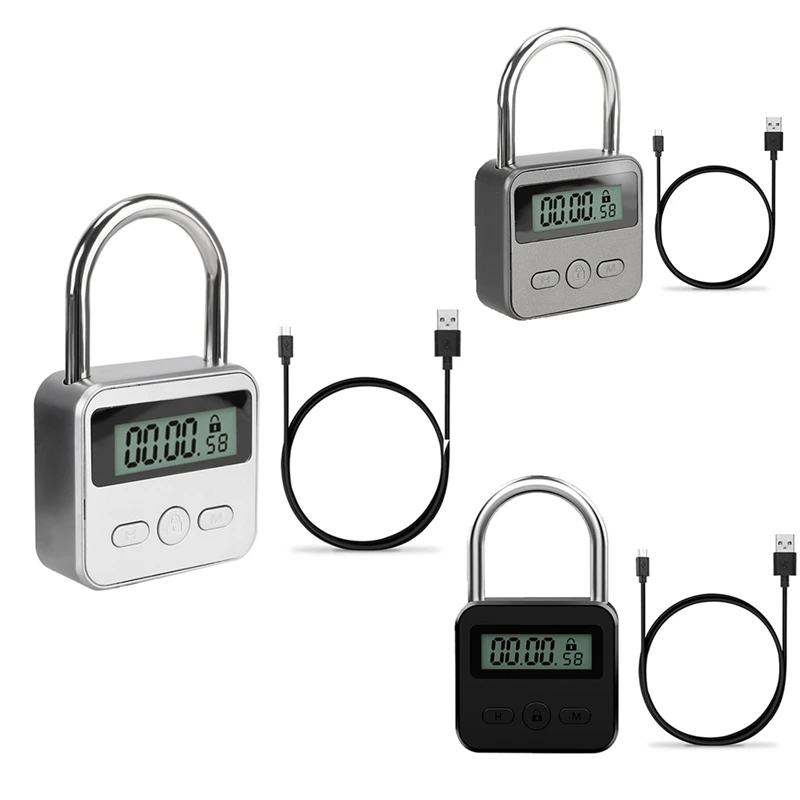 

New-Smart Time Lock LCD Display Electronic Timer Switch USB Rechargeable Timer Padlock Travel Electronic Timer