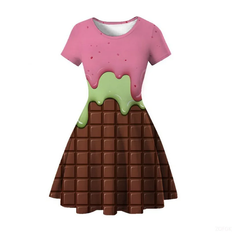 فستان صيفي بطباعة رقمية ثلاثية الأبعاد للأفلام والتلفزيون على طراز أكاديمية رائع وجيد التهوية للاستخدام اليومي #5