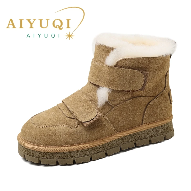 AIYUQI Snow Boots Women Winter 2024 New Genuine Leather Women Ankle Boots Flat Fashion Thickened Warm Boots Women