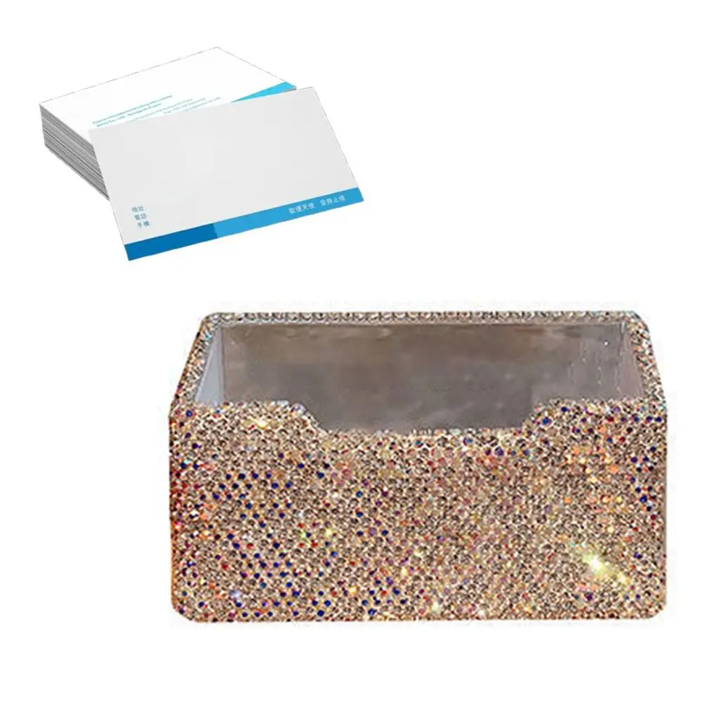 Rhinestone-inlaid Business Card Holder Luxury Acrylic Table Top Organizer Square Card Storage Business Cards Display Holders