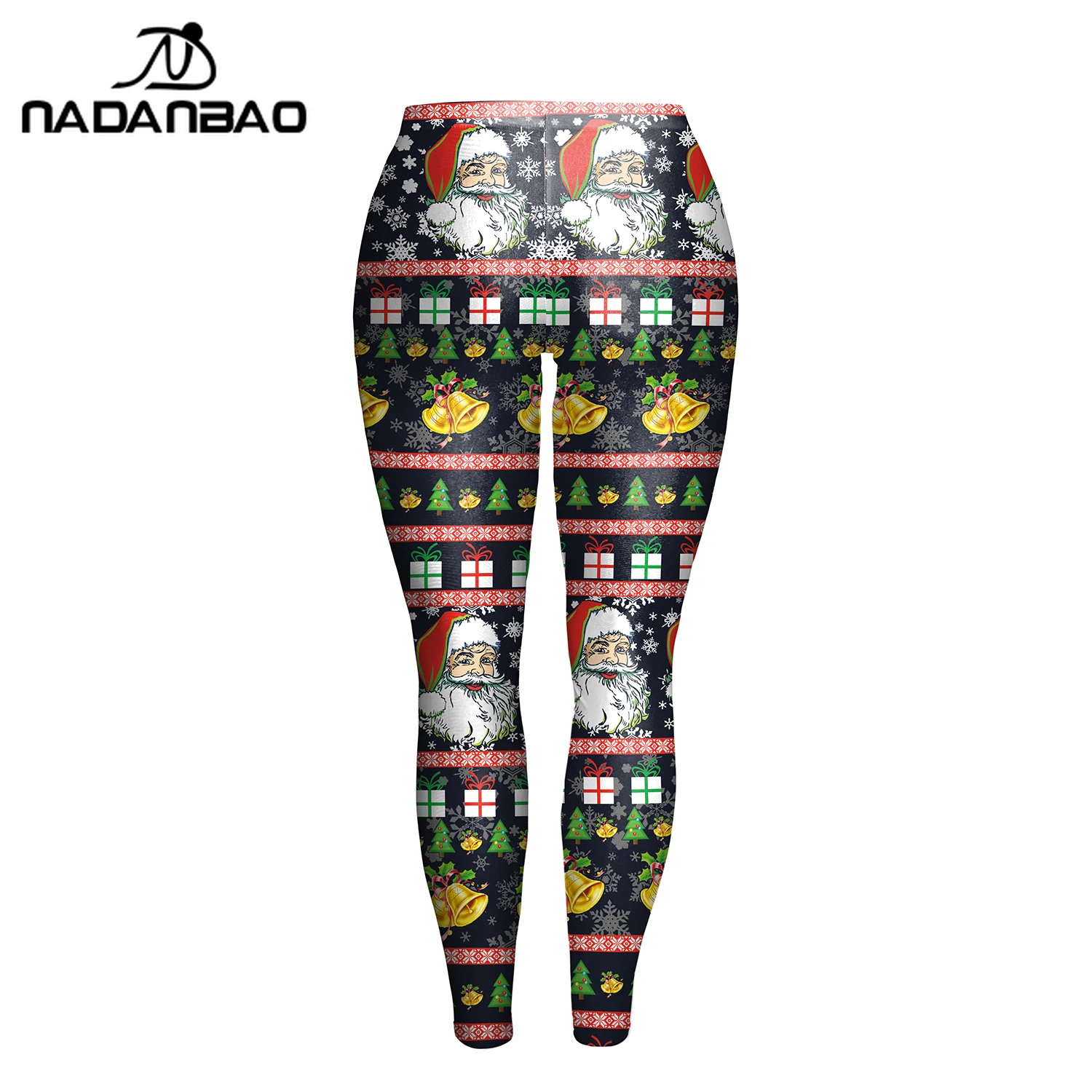 Nadanbao مضحك سانتا كلوز الطباعة طماق النساء عطلة عيد الميلاد حزب السراويل الإناث مثير الجوارب المرنة السراويل اليوغا السوداء