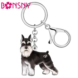 BONSNY Acrylic Schnauzer Dog Puppy Key Chains Key Chain For Women Kids Charm Pets Jewelry Key Ring Car Purse Accessory Gifts