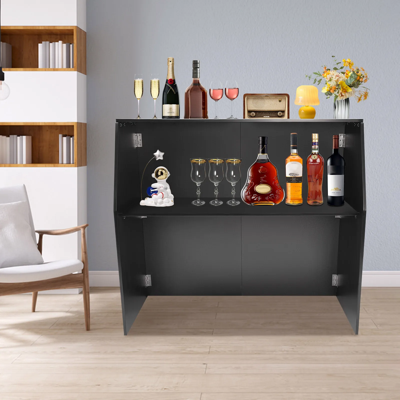 Foldable Bar Wine Rack Portable Event Bar Cabinet wine bottle holder 121*49*108cm Simple Installation