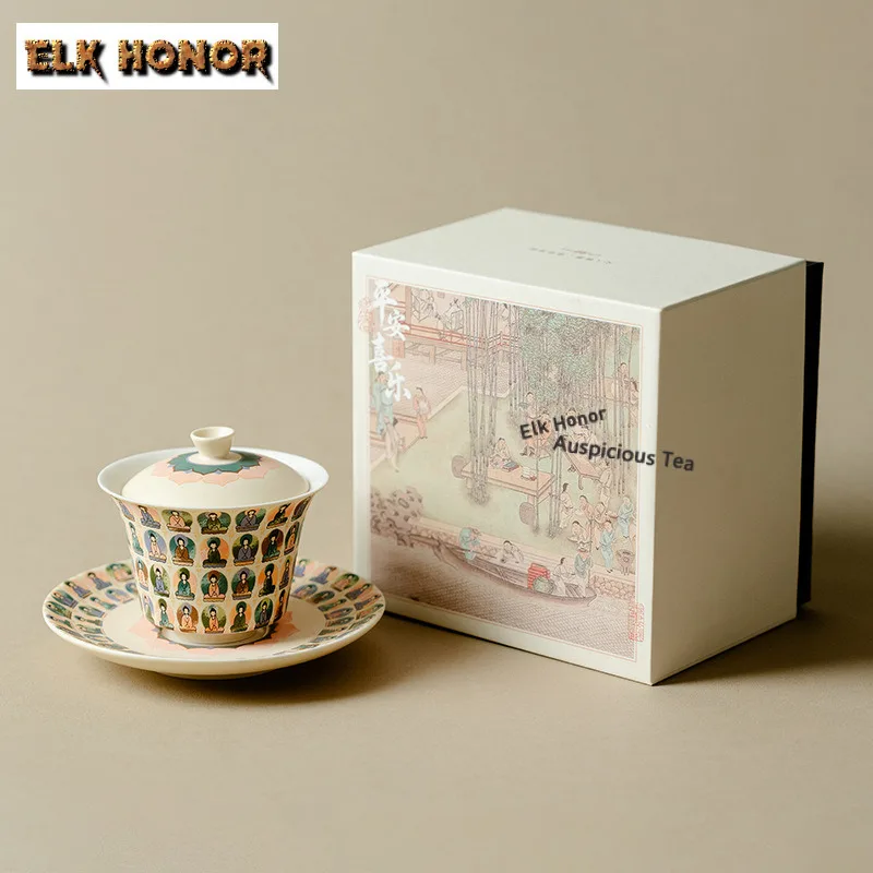 150ml Dunhuang Thousand Buddha Incense Gaiwan Handmade Tea Tureen Tea Bowl with Lid Kit Tea Brewing Cover Bowl Drinkware Craft
