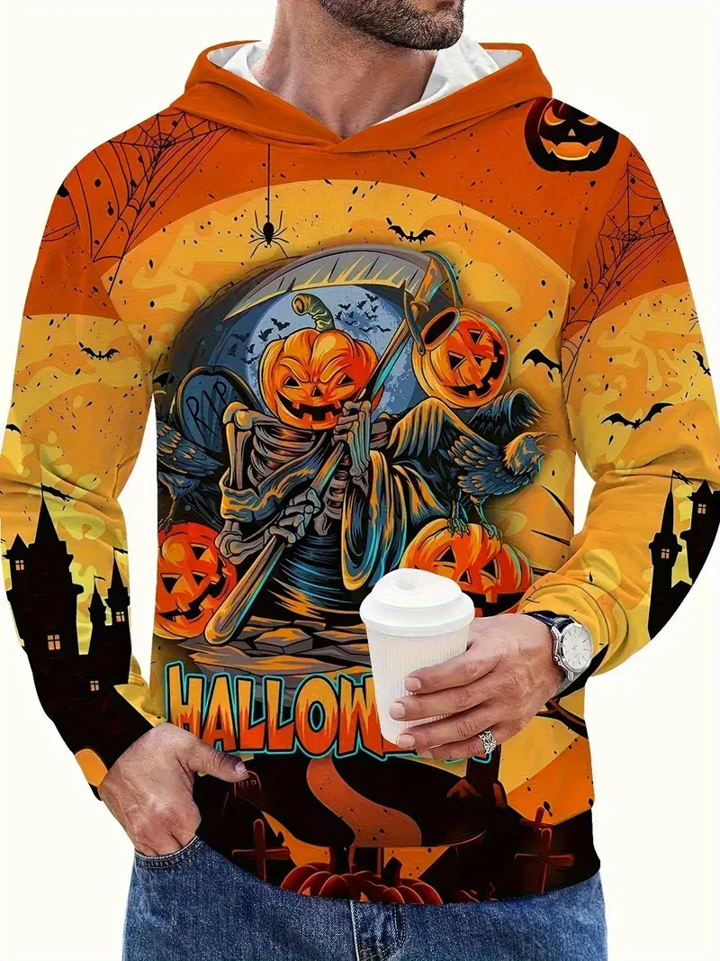 

Fashion 3D Pumpkin Print Men's Hoodies Funny Skull Pattern Sweatshirts Hip Hop Trend Halloween Clothes Autumn Oversized Pullover