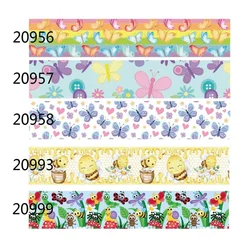 5Yards Spring Butterfly Bee Animal Printed Grosgrain Ribbon for Hairbows DIY Gifts Sewing Accessories Crafts Materials
