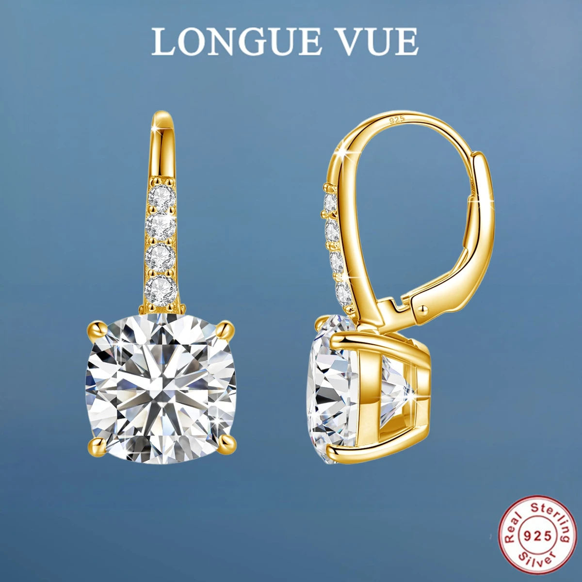 

10*10mm 925 Silver Women Lever Back Moissanite Earring Dangle Drop Ear Stud Girls Daily Wear Exquisite Accessories Party Jewelry