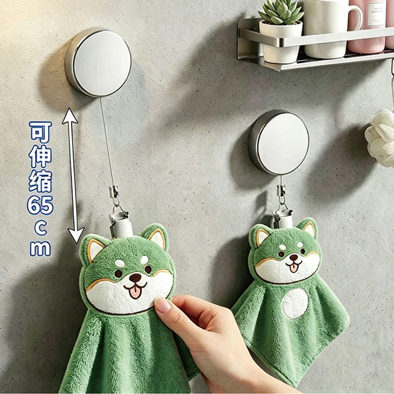 Automatic Retractable Towel Rack Self-Adhesive Wall-Mounted Hand Towel Holder Convenient Multifunctional Towel clip