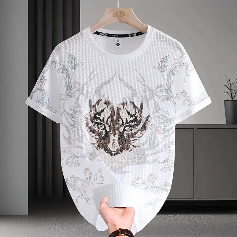 

Роскошные футболки с круглым вырезом и принтом стразов, мужские летние дышащие футболки из ледяного шелка, тонкие повседневные футболки, уличная одежда для ночного клуба