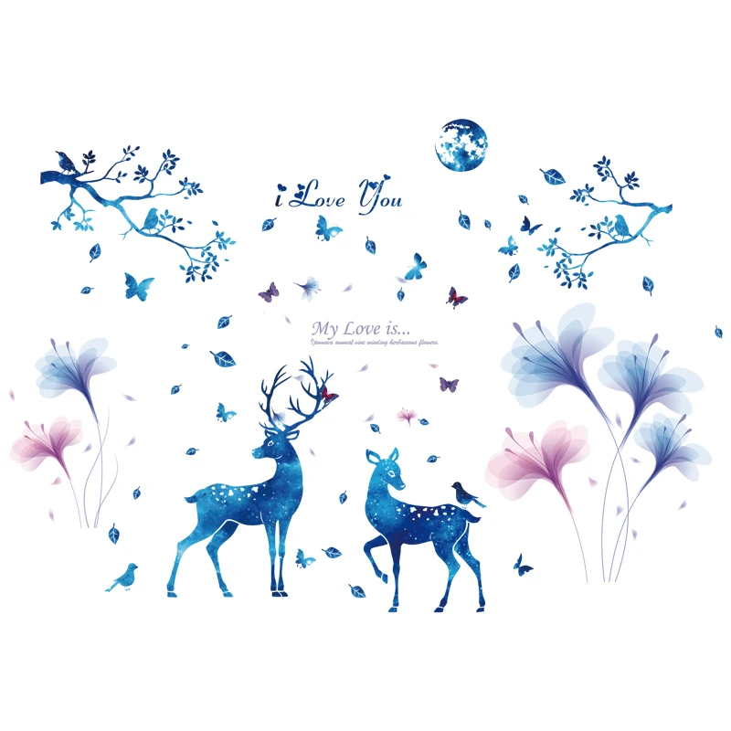 Love Flower Butterfly Wall Stickers Home Decor Living Room Removable TV Backdrop Sofa Wall Decals Wedding Mural Art