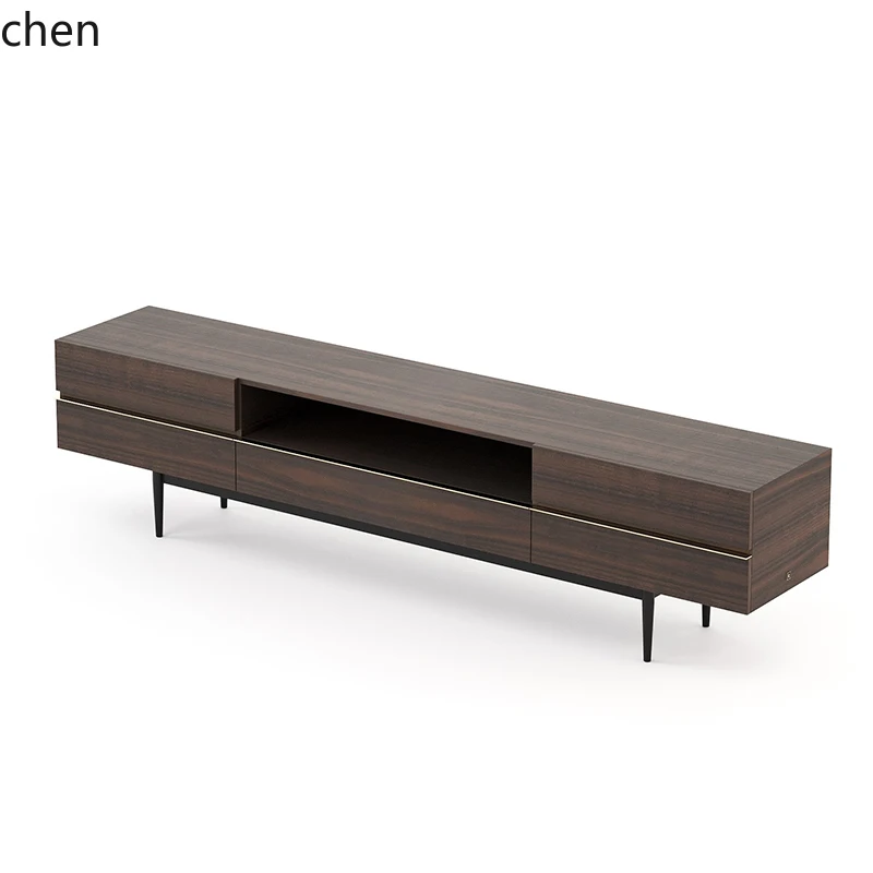 ZMLminimalist smoked TV cabinet modern minimalist living room household solid wood black oak tall locker