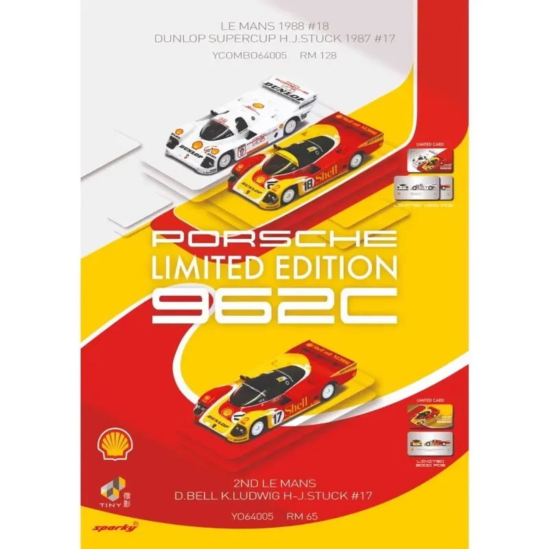Sparky & Tiny 1/64 962C Le Mans Rally 1988 Legering Speelgoed Motorvoertuig Diecast Metaal Model Geschenken