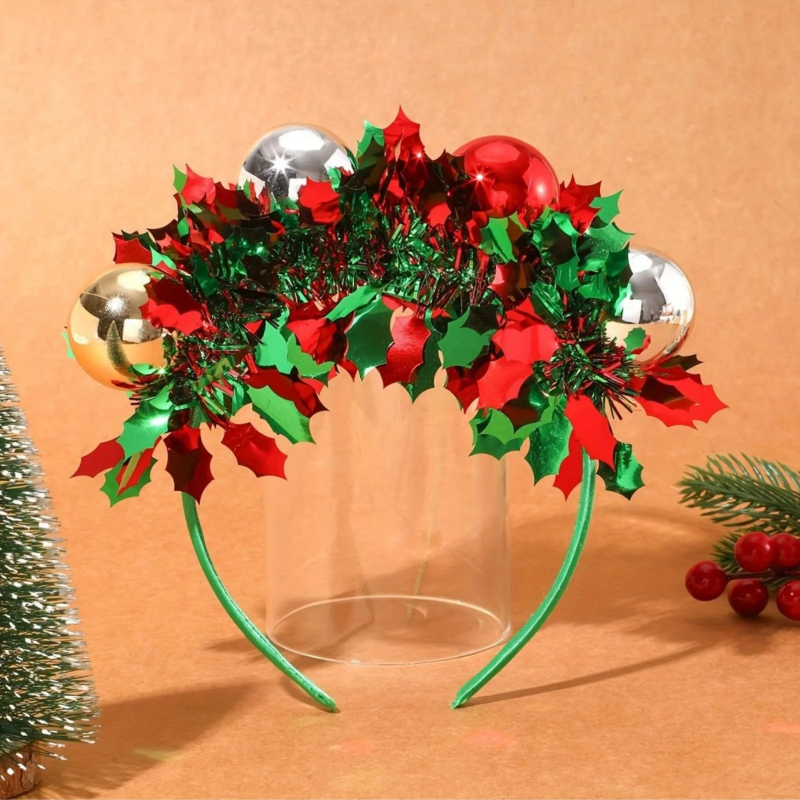 1PC Ball und bunte Streifen Haarreifen, Weihnachtskopfschnalle, kreative leuchtende Party bunte Kugel Kopfbedeckung ABS – Detail 5