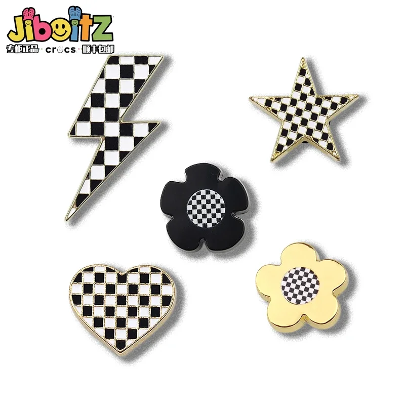 

Black White Flower Love Star Metal Sheo Charms for Sandals Clogs Y2k Fashion Cartoon Pearl Diamond Shoe Decoration Kdis Gifts