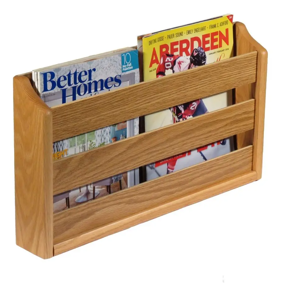 

Doublewide Oak Magazine Rack, Wall Mount or Tabletop, Light Oak