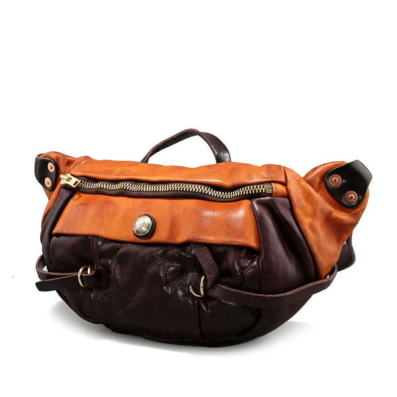 

2025 New Retro Genuine Leather Men Chest Bag Crossbody Bag Shoulder Bag Real-Leather Bag Trendy Fashion Chest Satchel
