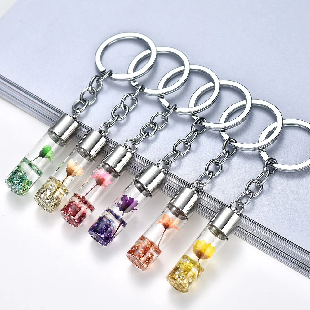 New Dried Flower Keychain Car Handmade Natural Plant Keyrings For Women Men Bag Pendant Decoration Accessories Creative Gifts