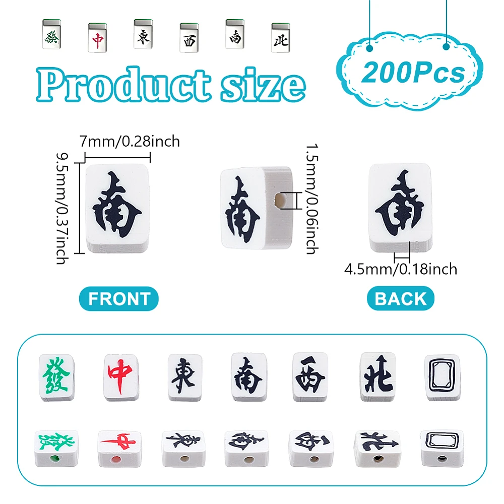 200 Pcs Bulk Mahjong Beads Mahjong Tile Beads Polymer Clay Loose Spacer Beads for Bracelets Necklace Earring Jewelry