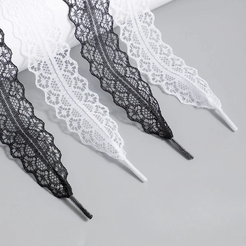 Hot Sale Lace Shoelaces for Women Casual Shoes 2.9CM Width Flat Shoelace for Sneakers Black White Shoe Laces Accessorices