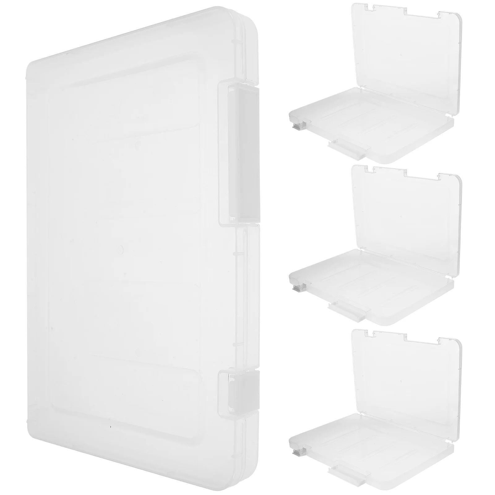 4pcs A4 File Storage Box Portable Project Case Plastic Document Holder Stationery Container Transparent Scrapbook Paper Storage