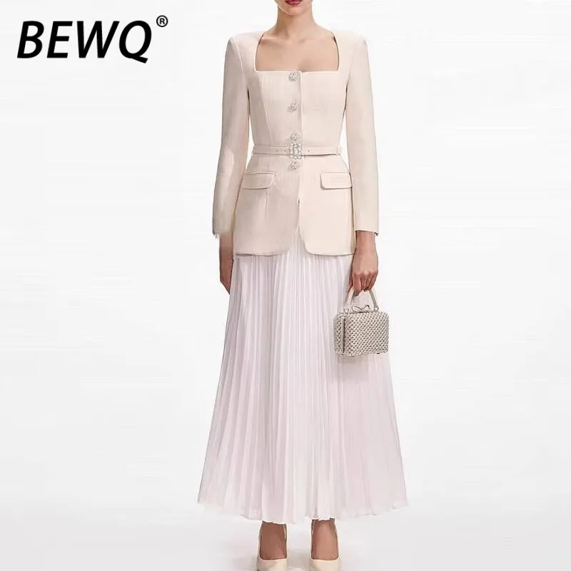 

Элегантное вечернее женское платье BEWQ Workwear Party с квадратным вырезом, длинными рукавами, приталенное, с драпировкой, весна 2026, новинка