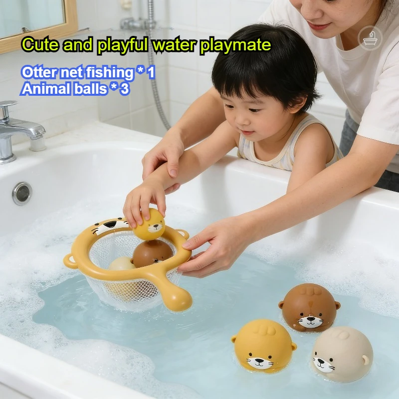Jouets de bain pour bébé, loutres mignonnes, jouets pour enfants, balles flottantes, filet de pêche, jeu d'eau pour enfants, récupération Parent-enfant