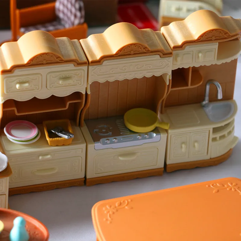 Mini Kitchen Furniture Set Dollhouse Worktop Sink Cabinet Food Miniatura Cupboard Hearth BJD Dolls House Accessories Girls Toys