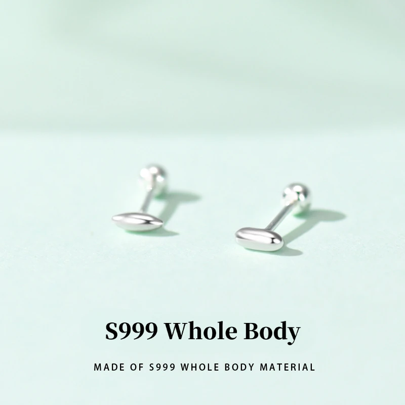 S999 Sterling Silver Rice-Grain Screw-Back Studs – Minimalist Cartilage Earrings, High-End Fashion Hypoallergenic Jewelry for Wo
