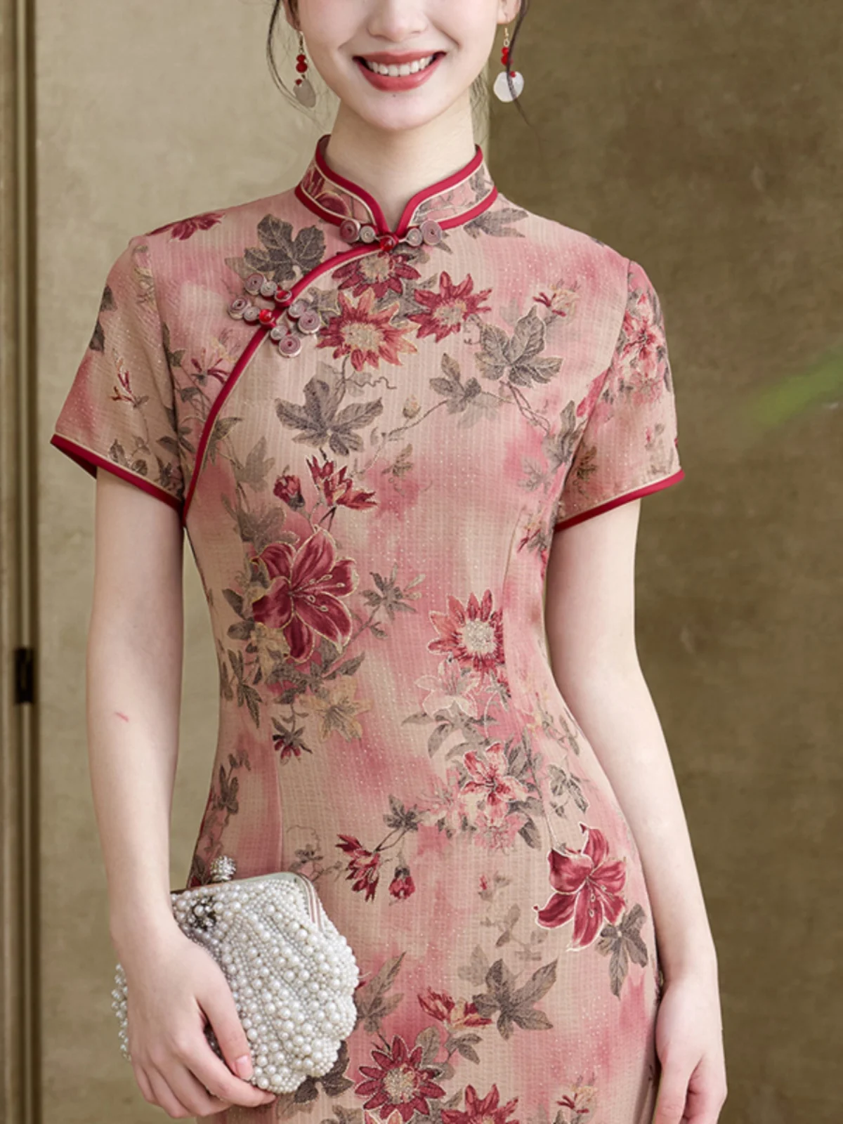 

Ele Red Chinese Dr Retro anghai Sle Daily Wear Evening Gown Breathable Long Skirt with ort Sves