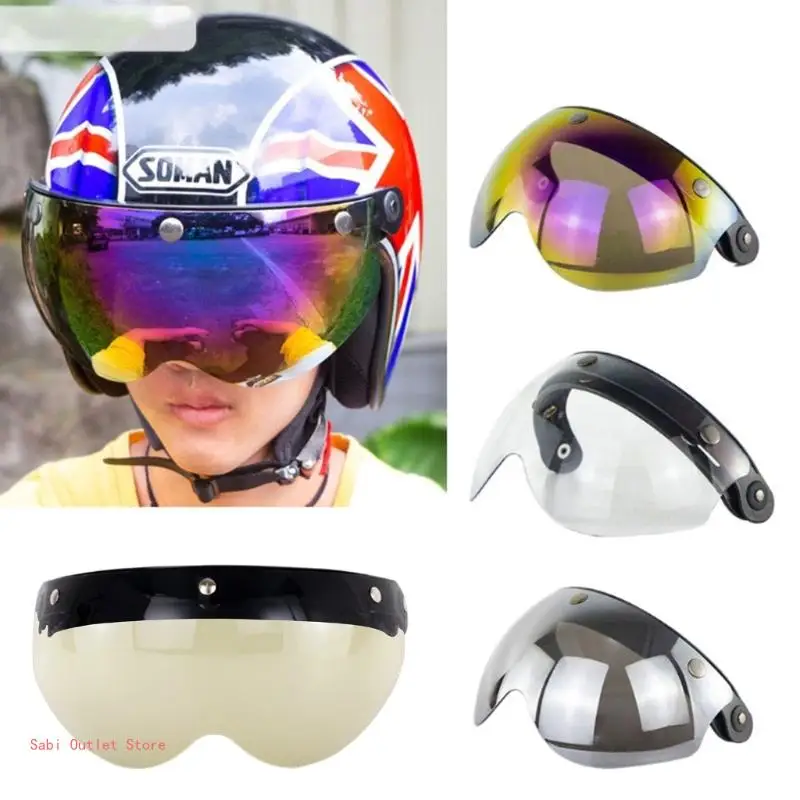 Durable Windproof 3-Snap Visor Lens Shield for Motorcycle Helmets Up Down Open Face Anti Glaring Helmet Accessories